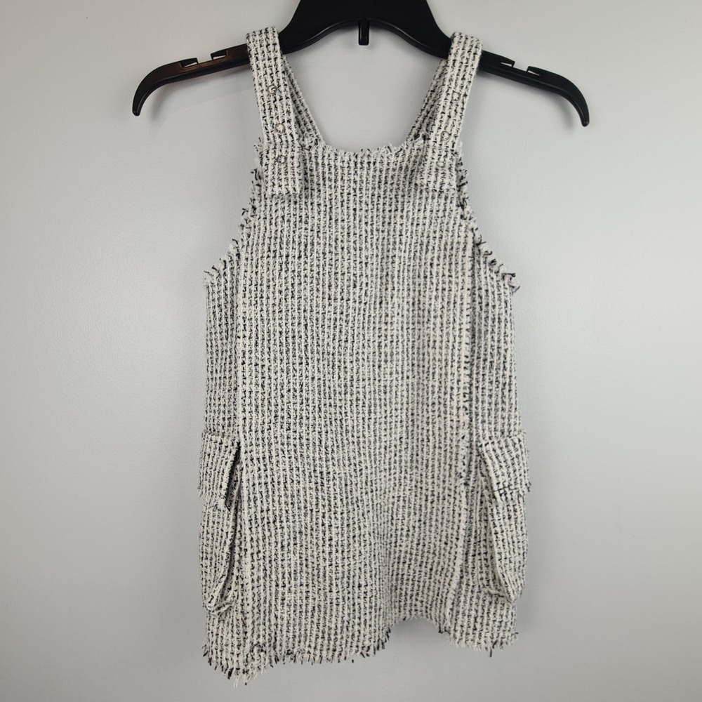 Zara Girls Frayed Tweed Jumper Black and White‎ Dress Size 6 Pockets Lined